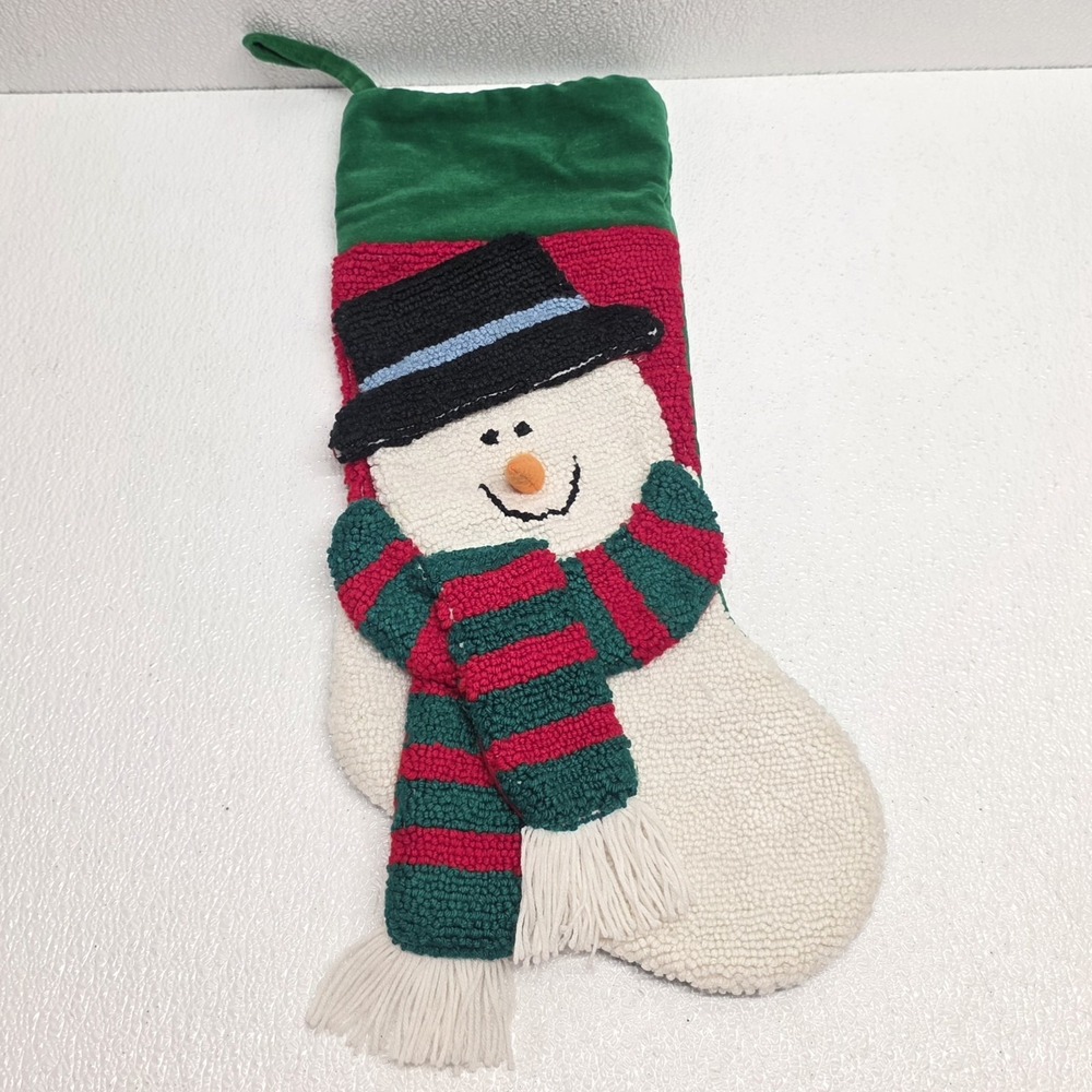 North Pole Trading Co. Needlepoint Snowman 3D Nose Scarf Christmas Stocking